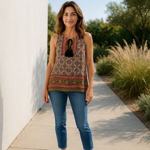 Anthropologie Braeve Aztec Sleeveless top with tassels